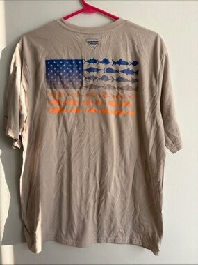 Columbia PFG- Tan with Blue & Orange Fish Flag